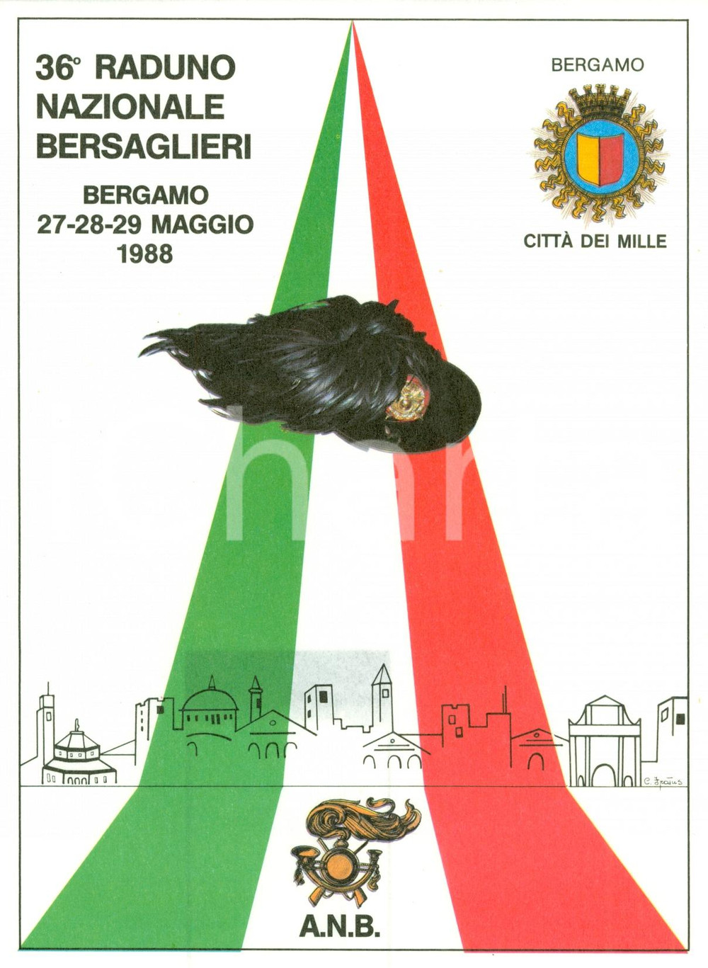 Oggetto da collezione cartaceo 1988 BERGAMO 36° Raduno Nazionale BERSAGLIERI Volantino 4 1