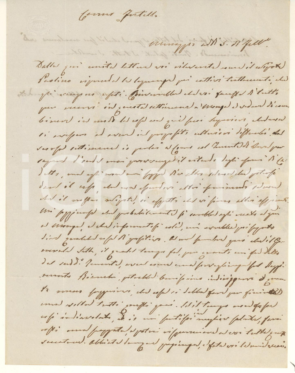 Autografo originale 1850 ca MENAGGIO Benedetto CASTELLI  Lagnanze del nipote cadetto Autografo 1