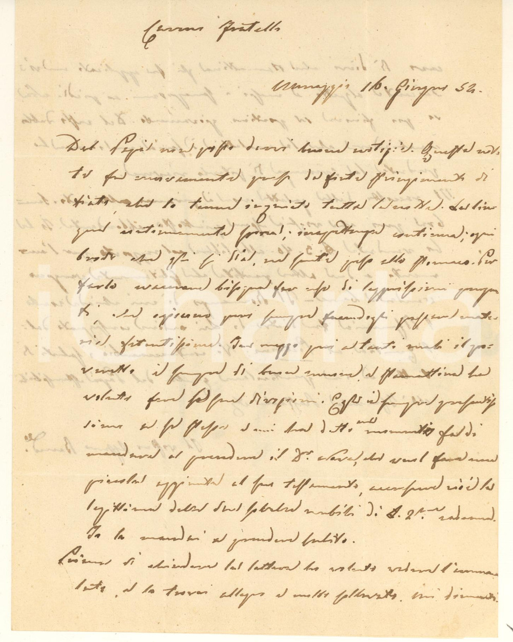 Autografo originale 1854 MENAGGIO Lettera Benedetto CASTELLI sulla malattia del padre Autografo 1