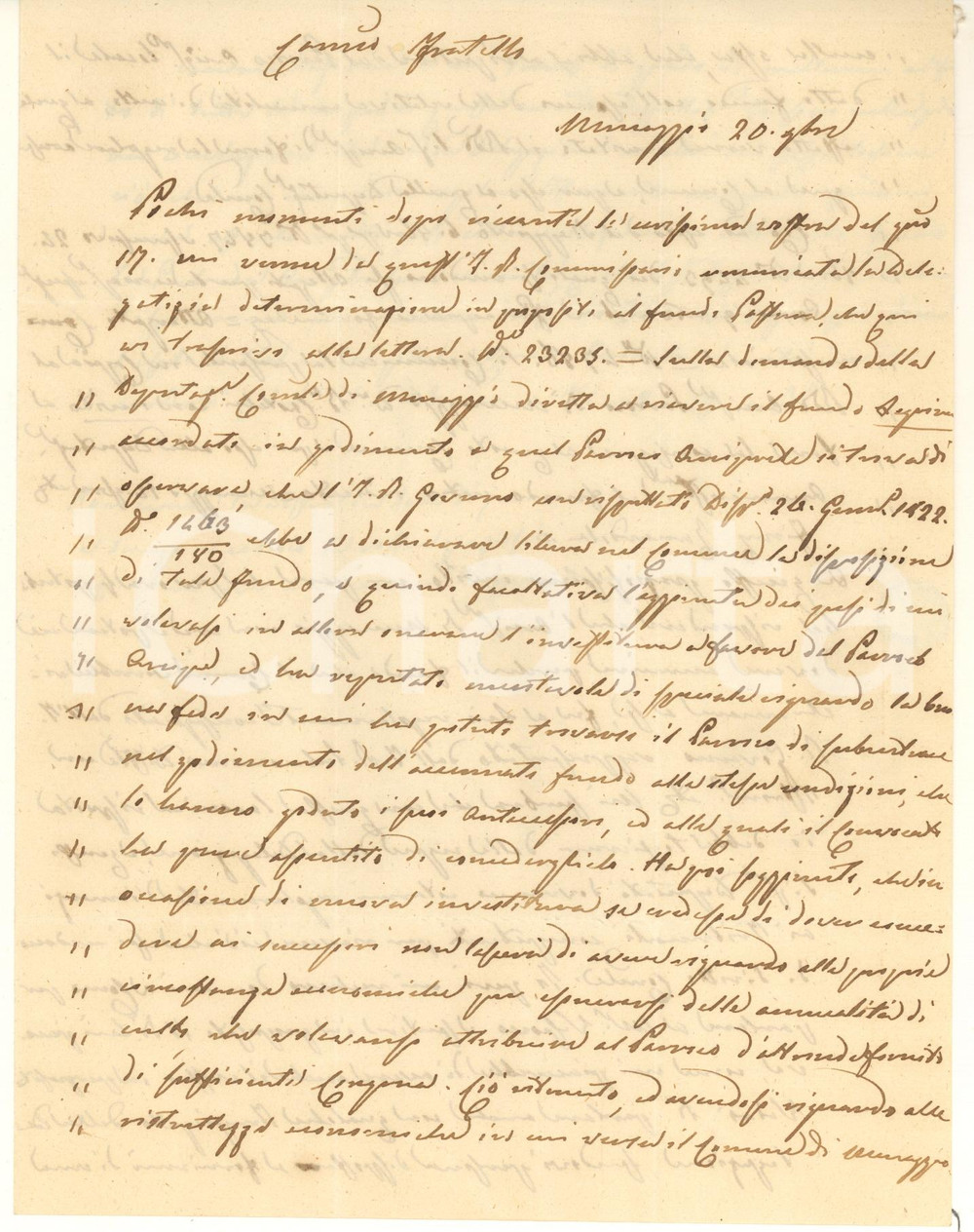 Autografo originale 1850 ca MENAGGIO Benedetto CASTELLI su fondo conteso tra Chiesa e Comune 1