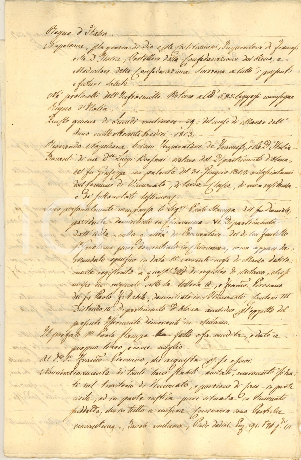 Documento originale, autentico 1813 VIMERCATE Paolo STAMPA vende fondo rurale a Francesco PIROVANO 1