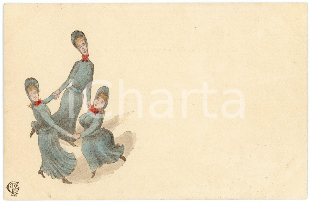 1900 ca HUMOUR Three women doing round dance ILLUSTRATED Postcard   Cartolina postale d'epoca, non viaggiata.CONDIZIONI: FAIRFORMATO: FP    originale e autentica 1