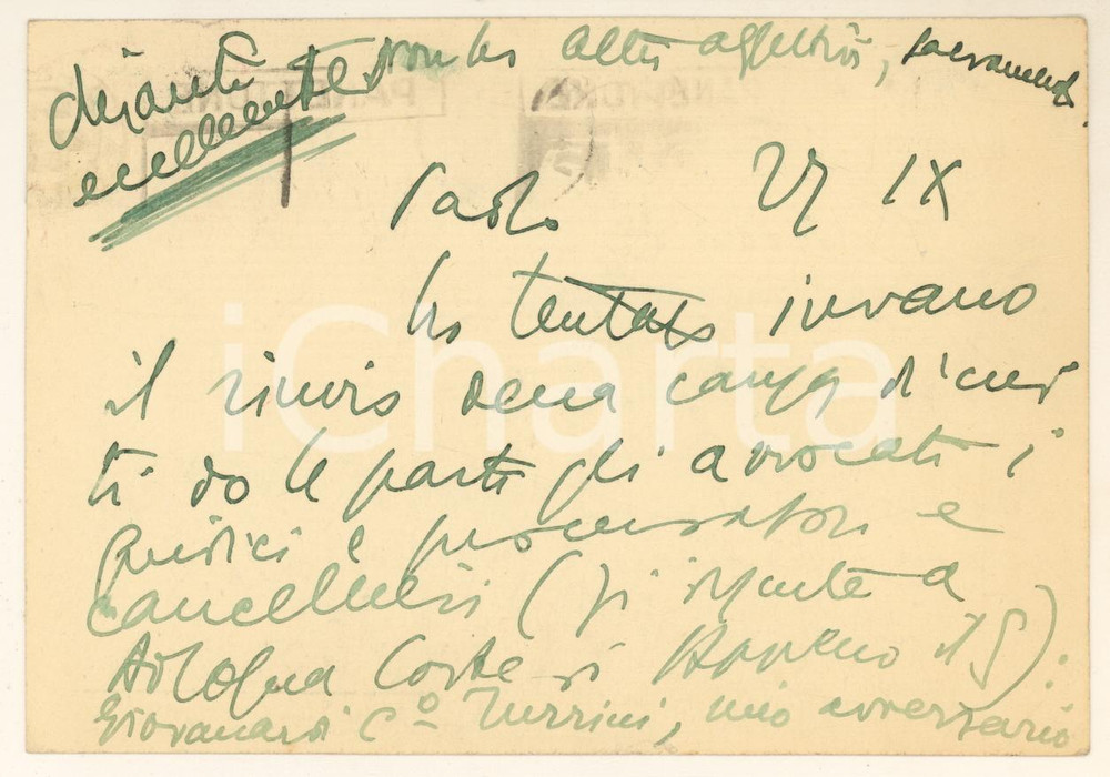 Autografo originale 1950 MILANO Cartolina Aurelio CANDIAN su ritiro di una causa  Autografo 1