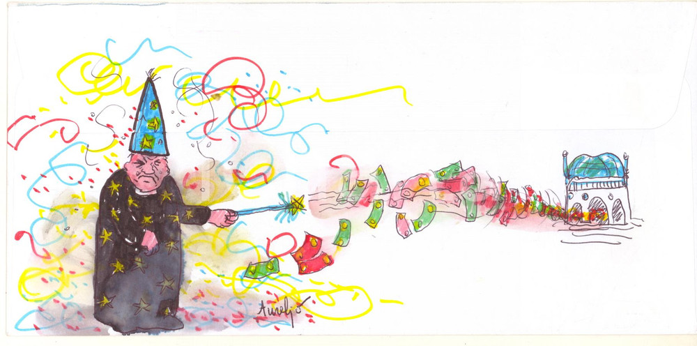 2007 BRESCIA Artista Aurelio FORNASARI - Don Luigi FOSSATI *Disegno su busta (9) Disegno originale, realizzato e colorato dall'artista bresciano Aurelio Fornasari sul retro di una busta della Fondazione Civiltà Bresciana, con firma autografa.Si tratta di una interpretazione personale e curiosa della figura del noto sacerdote bresciano don Luigi Fossati. GOOD/buono  Formato: 23x11 cm originale e autentica 1