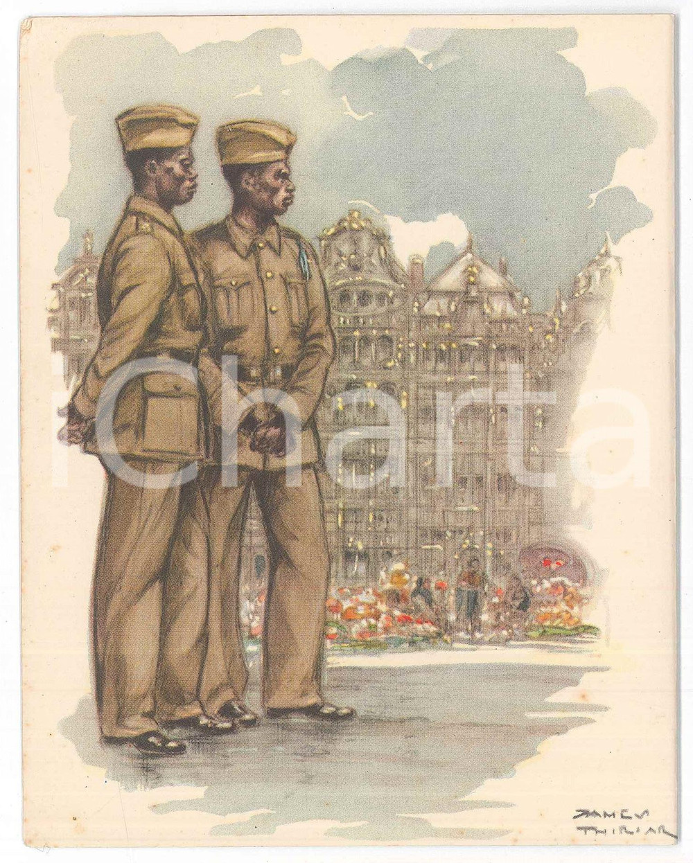 Oggetto da collezione cartaceo 1950 ca CONGO BELGE  Force Publique  Billet Noel ill. James THIRIAR 1