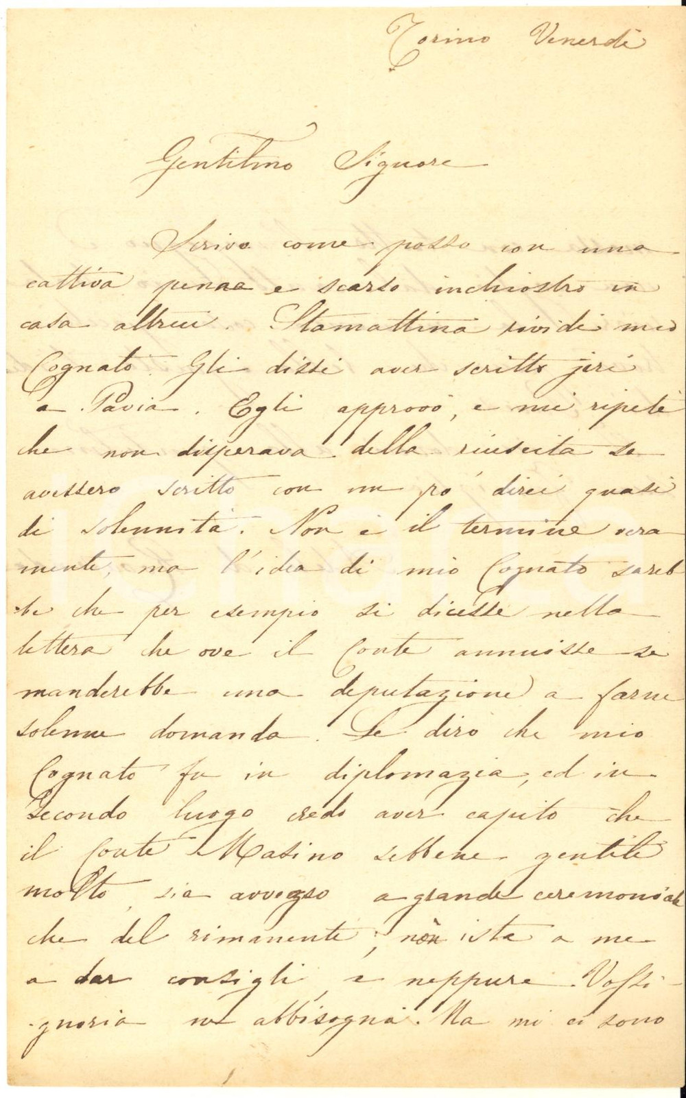 Autografo originale 1850 ca TORINO Lettera contessa Adele DI ROVASENDA ARBORIO MELLA AUTOGRAFO 1
