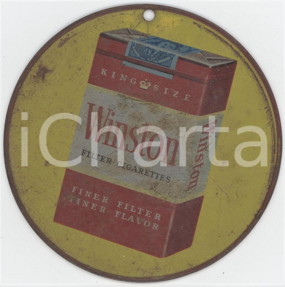 1910 ca  CAMEL - WINSTON - Cigarettes *Piastrina pubblicitaria metallica 3 Piastrina pubblicitaria metallica, con immagine su entrambi i lati. FAIR/discreto lievi tracce di ruggine Formato: 9 cm (diametro) originale e autentica 1