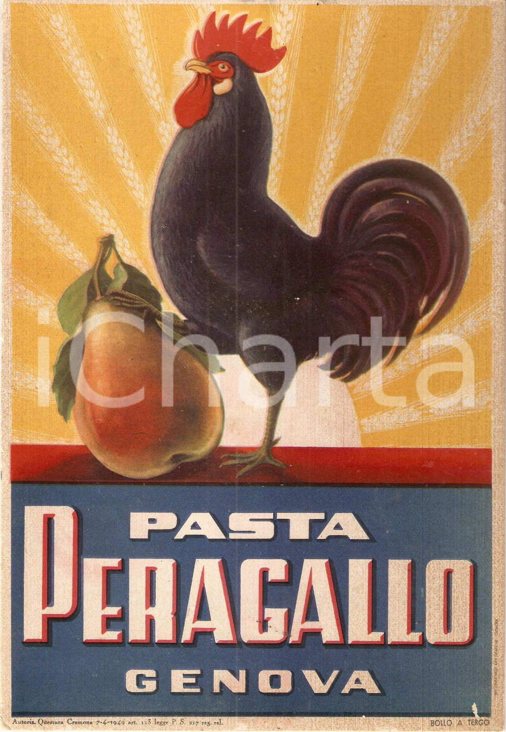 Materiale pubblicitario d’epoca 1949 GENOVA Pasta PERAGALLO Pannello pubblicitario ILLUSTRATO 2 1