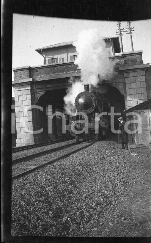 Fotografia d epoca originale 1925 PAVIA Imbocco del Ponte sul Po con locomotiva NEGATIVO ORIGINALE 1