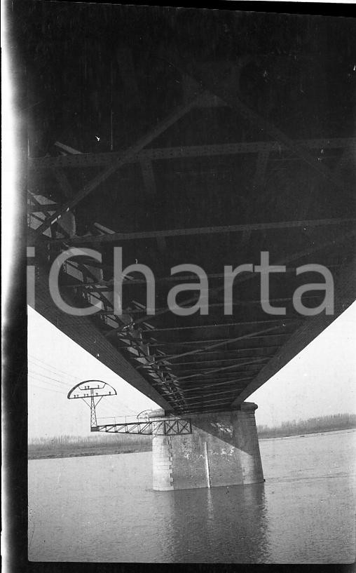 Fotografia d epoca originale 1925 PAVIA Ponte Ferroviario sul PO per Voghera 2 NEGATIVO ORIGINALE 1