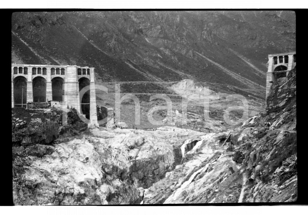Fotografia d epoca originale 1924 GLENO BG Ruderi della diga dopo il cedimento NEGATIVO ORIGINALE 1