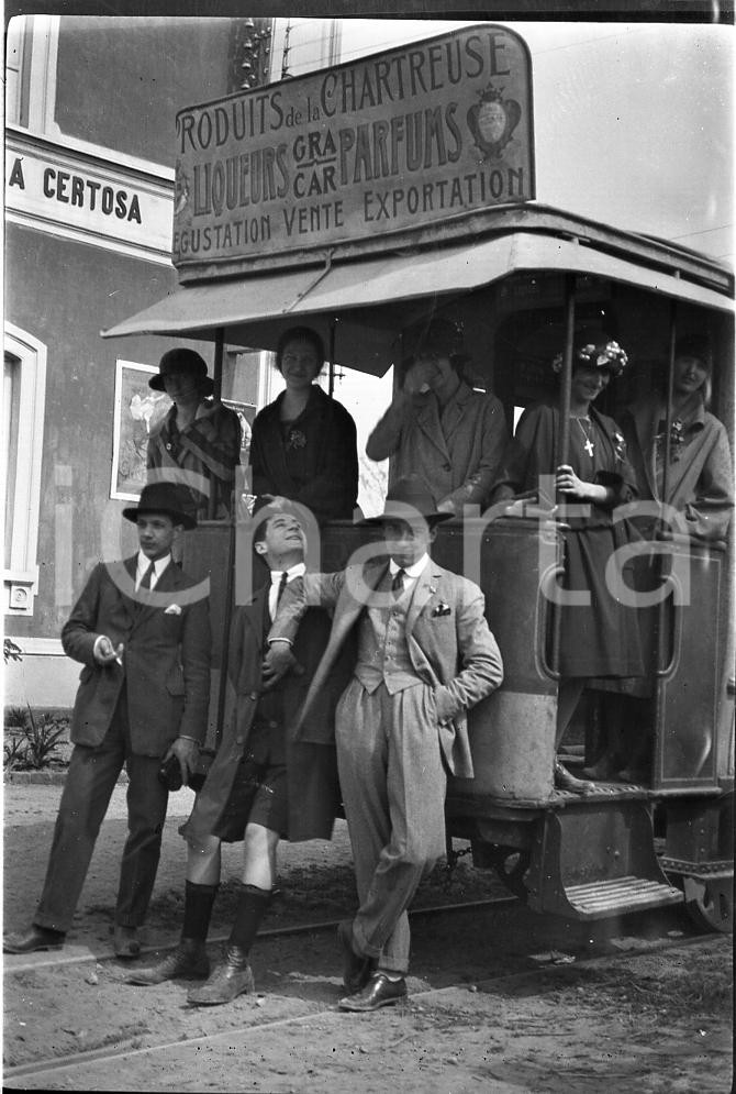 Fotografia d epoca originale 1923 PAVIA In tram alla stazione della Certosa NEGATIVO ORIGINALE 1