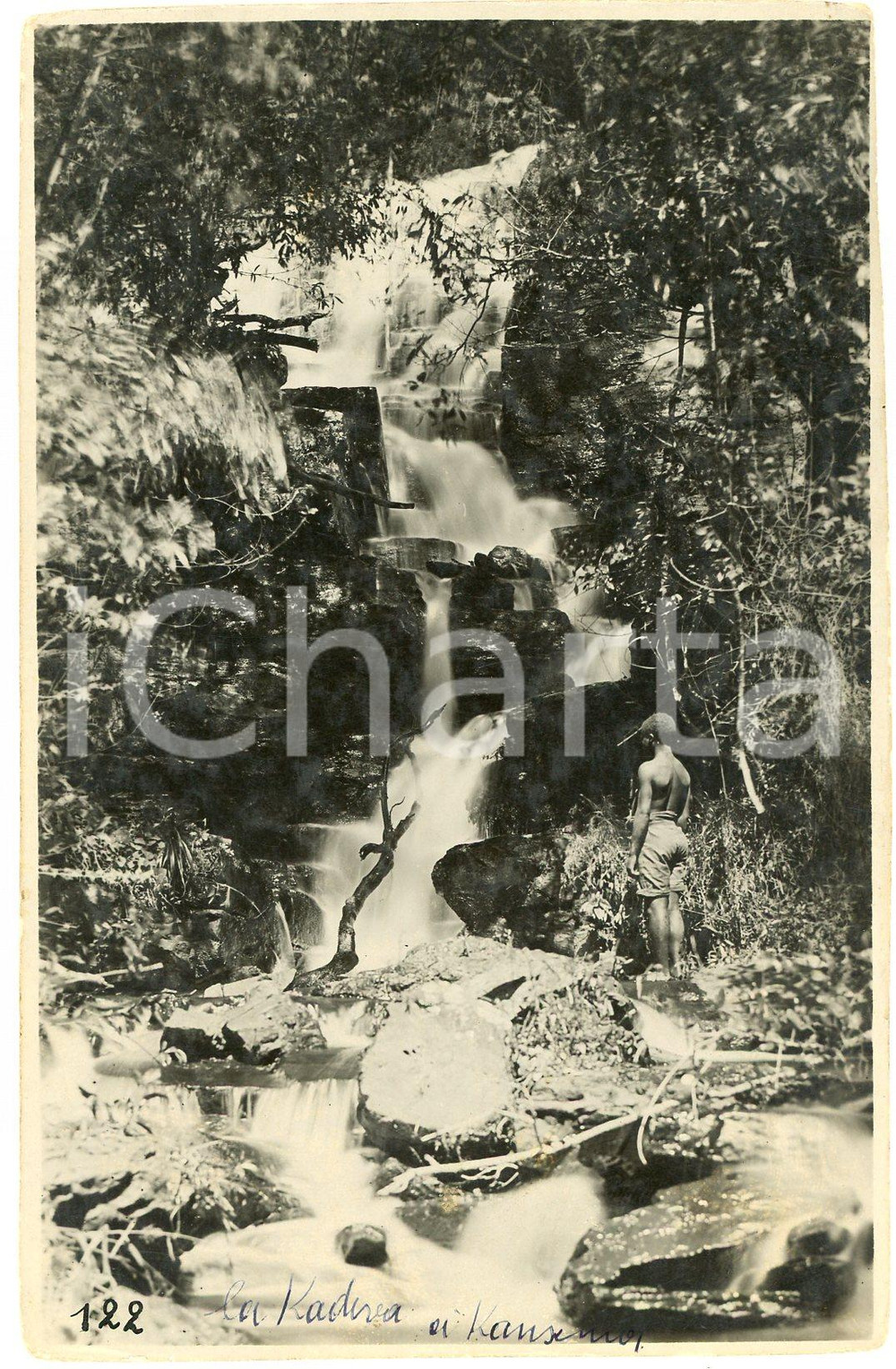 1930 ca CONGO BELGE - KANSENIA - Chutes - Photo Léopold GABRIEL 122 Fotografia originale d'epoca, su carta sottile.FOTOGRAFO: L&eacute;opold Gabriel - Panda - Katanga  GOOD/buono  Formato: 9x14 cm originale e autentica 1