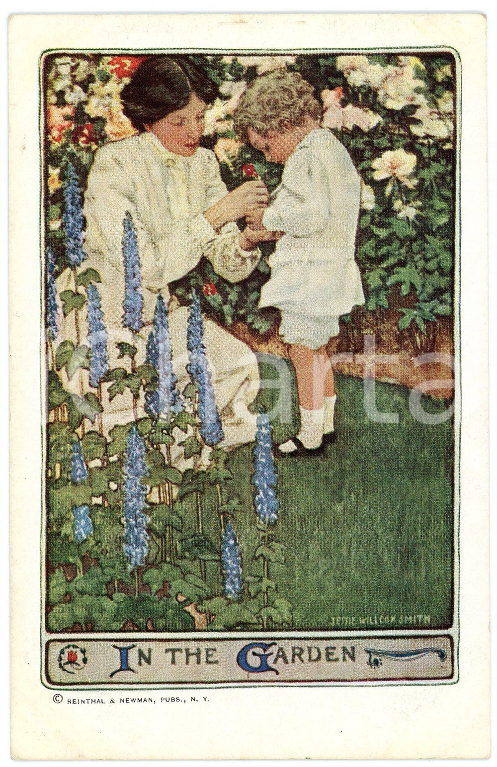 Cartolina originale da collezione 1910 ca Artist Jesse WILLCOX SMITH In the Garden Illustrated Postcard 1