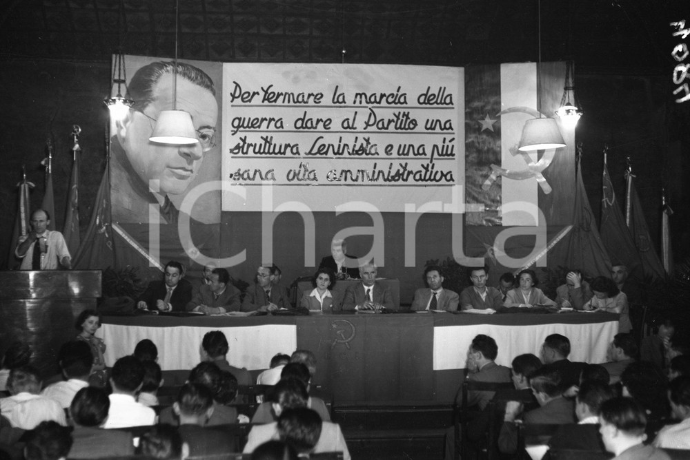 Fotografia d epoca originale 1950 BRESCIA Congresso PCI Salone Da Cemmo tavolo presidenza NEGATIVO ORIGINALE 1