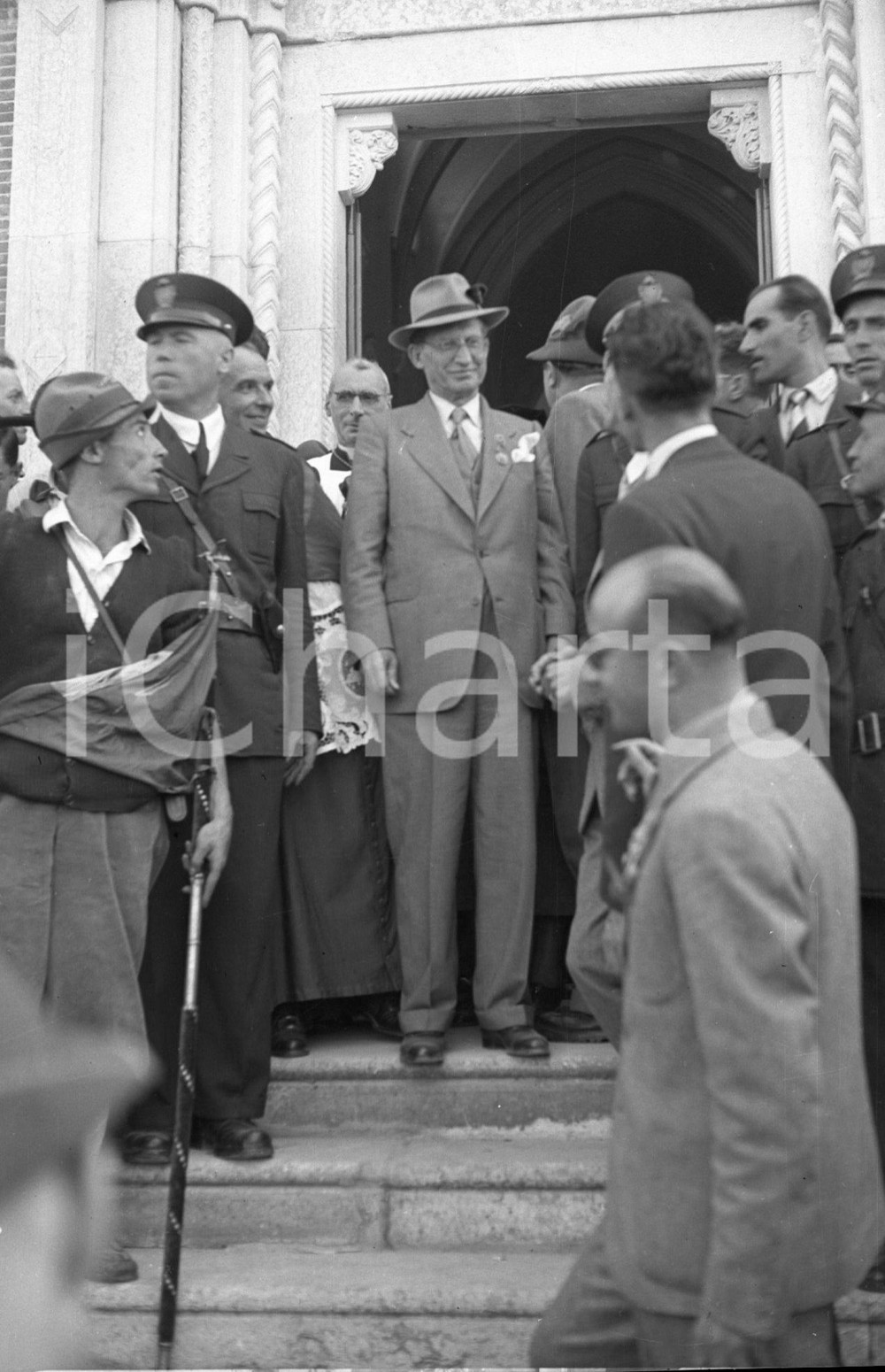 Fotografia d epoca originale 1948 BASSANO DEL GRAPPA DE GASPERI inaugurazione del ponte NEGATIVO ORIGINALE 1