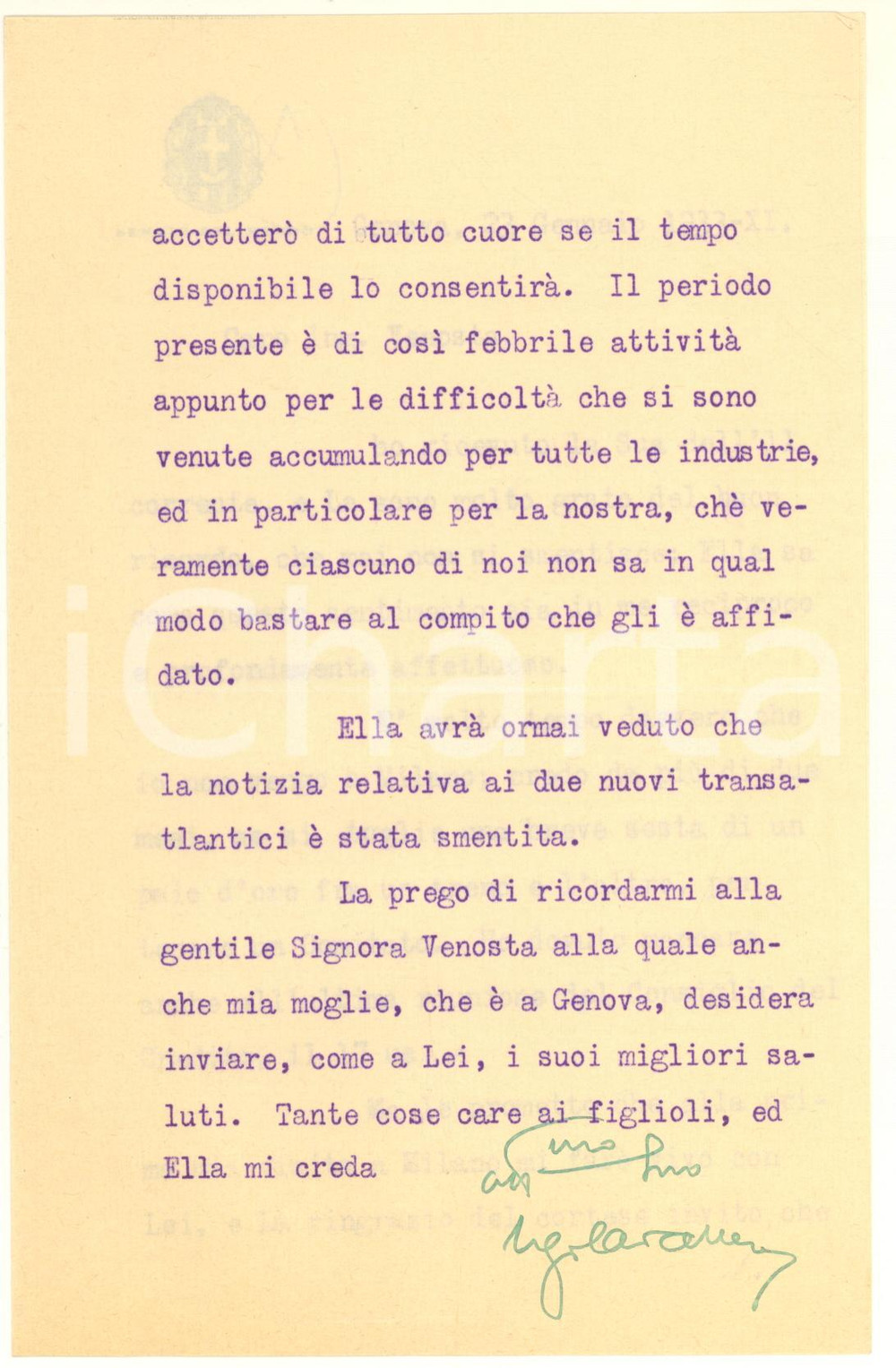 Autografo originale 1933 GENOVA Lettera Ugo CAVALLERO  Un periodo di attività febbrile AUTOGRAFO 1