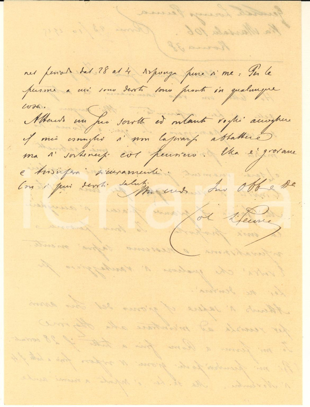 Autografo originale 1925 ROMA Generale Lorenzo PENNA invita un conoscente per una visita Autografo 1