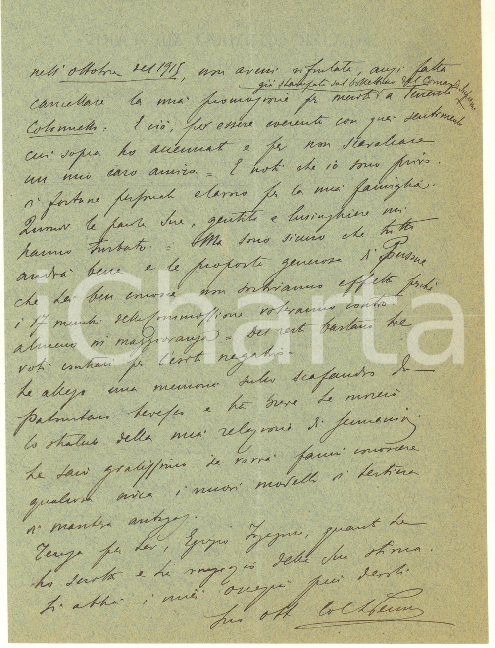 Autografo originale 1929 ROMA Generale Lorenzo PENNA si tiene lontano da onorificenze Autografo 1