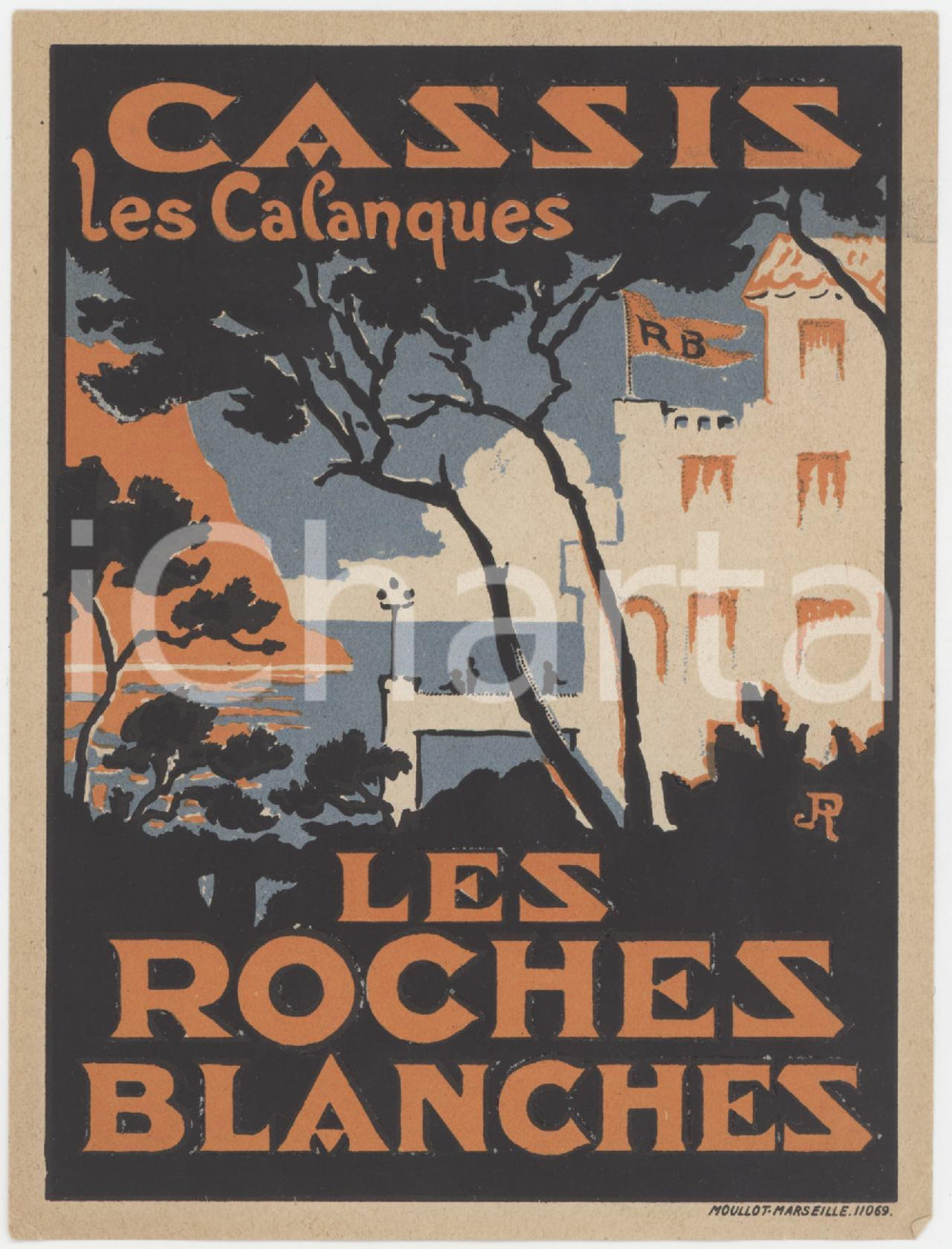 1910 ca CASSIS - LES CALANQUES Les roches blanches - Etichetta 10x14 (2) Etichetta d'epoca. GOOD/buono  Formato: 10x14 originale e autentica 1