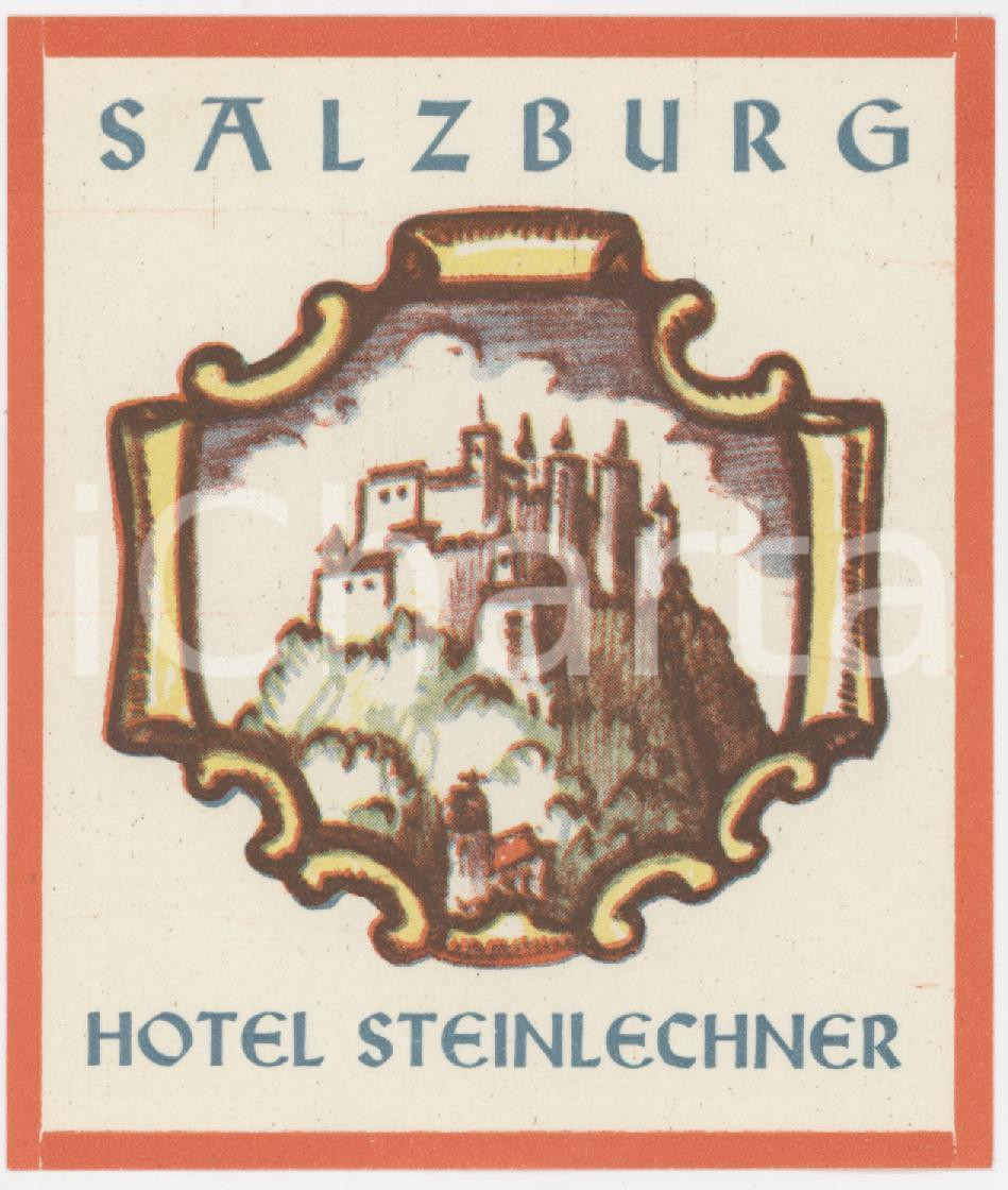 1950 ca SALZBURG Hotel Steinlechner - Etichetta ILLUSTRATA 7x9 cm (2) Etichetta d'epoca. GOOD/buono  Formato: 7x9 originale e autentica 1