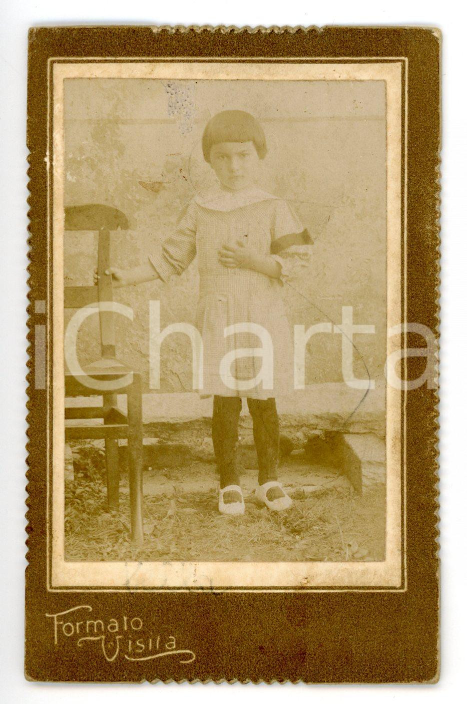 Fotografia d epoca originale 1900 ca TORINO Ritratto di bambina in abito a quadretti Foto G. CIANOTTO CDV 1