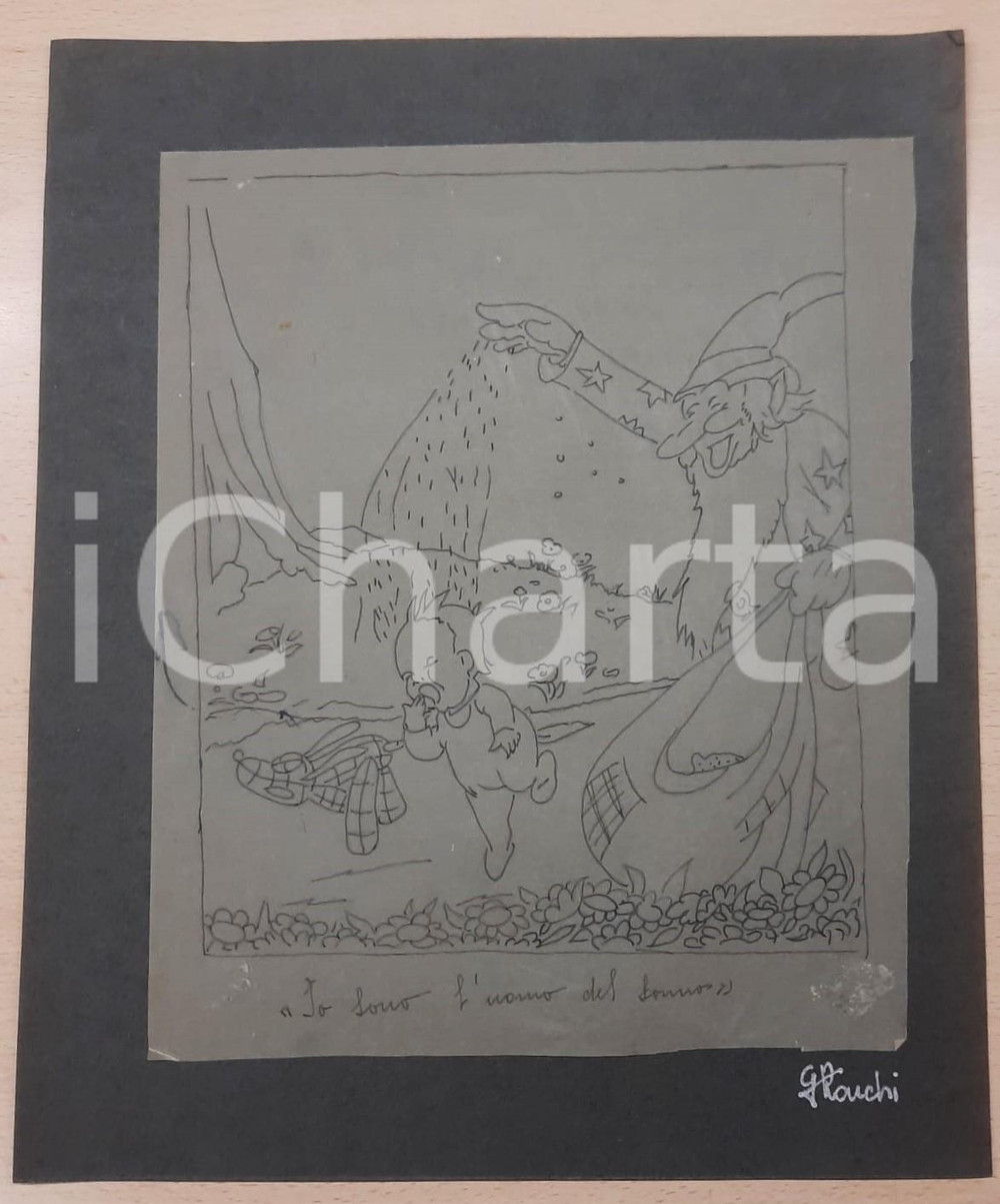Opera d’arte autentica 1940 ca Artista Gianna RONCHI L uomo del sonno Disegno originale AUTOGRAFO 1