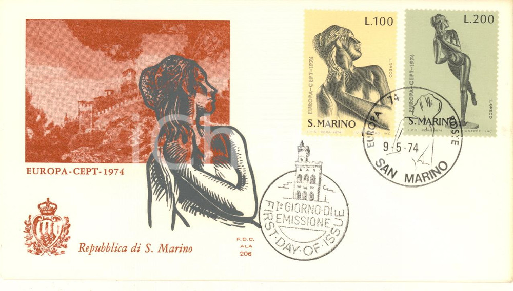 Materiale pubblicitario d’epoca 1971 REPUBBLICA SAN MARINO Arte etrusca  Annullo BUSTA PRIMO GIORNO 1