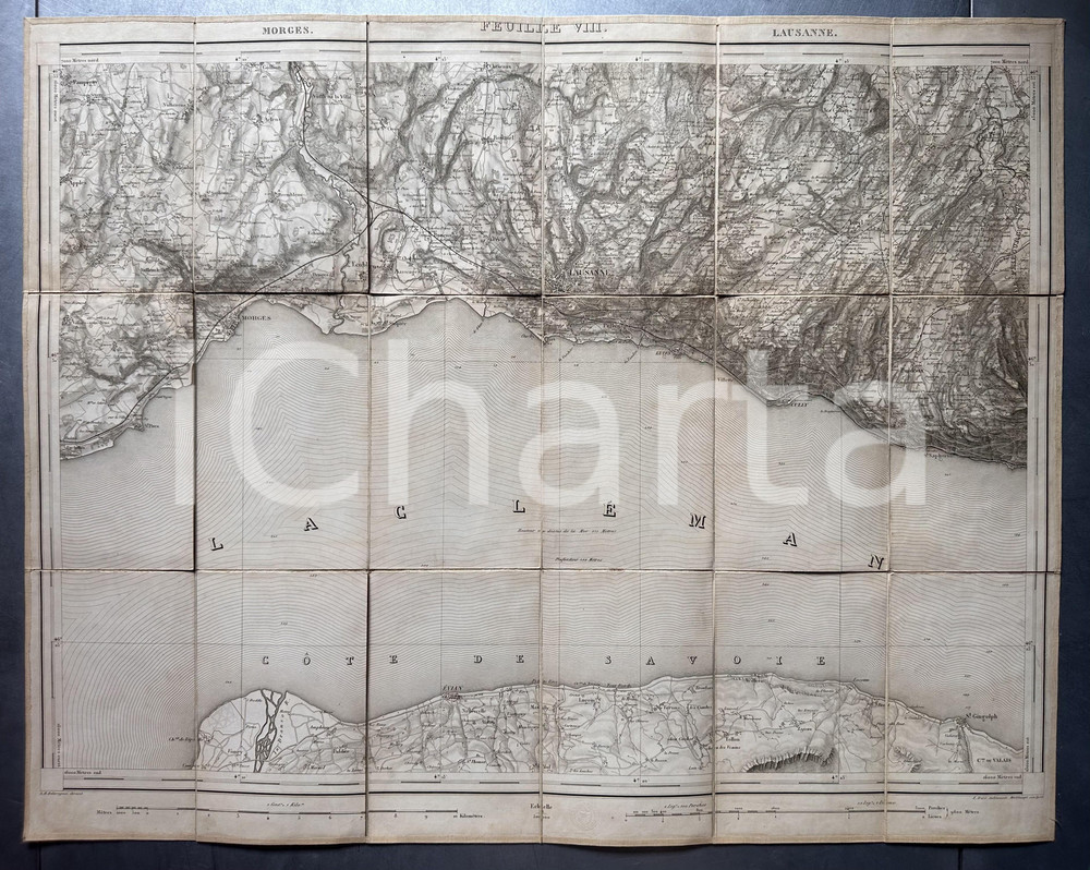 Mappa, planimetria storica 1880 ca SUISSE Canton VAUD  MORGES, LAUSANNE  L. H. Delarageax dir. Old map 2 1
