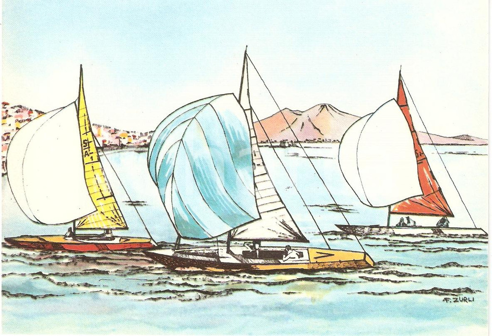 Cartolina originale da collezione 1960 ROMA XVII OLIMPIADE Gara di Vela GOLFO DI NAPOLI Ill. ZURLI Cartolina 4 1