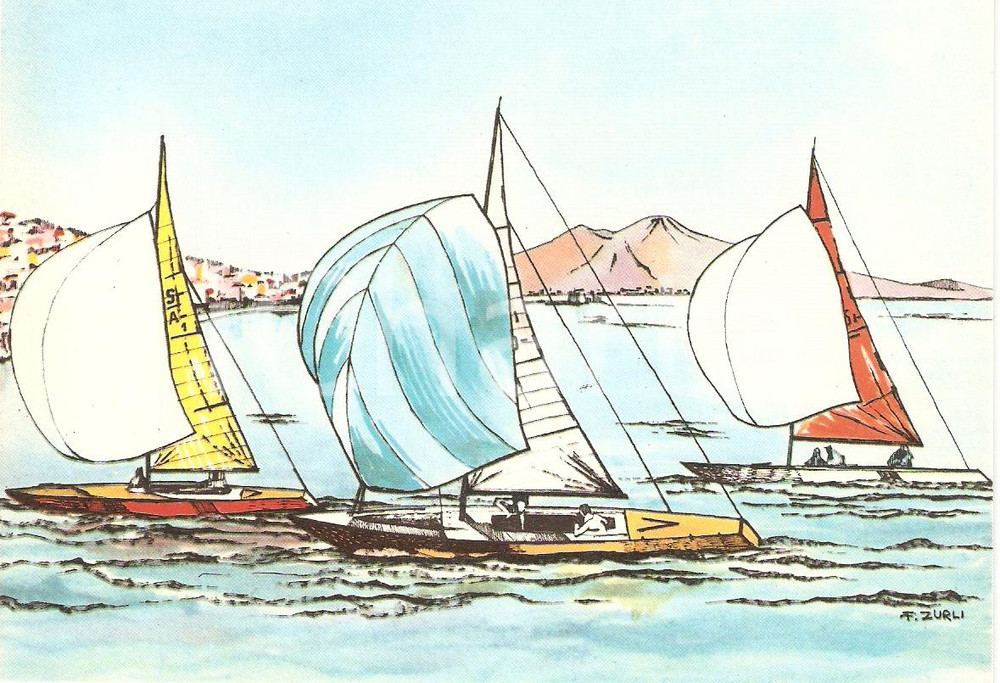 Cartolina originale da collezione 1960 ROMA XVII OLIMPIADE Gara di Vela GOLFO DI NAPOLI Ill. ZURLI Cartolina 3 1