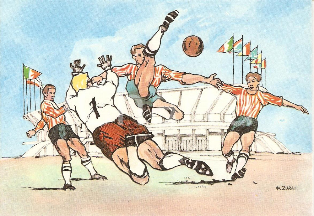 Cartolina originale da collezione 1960 ROMA XVII OLIMPIADE Calcio STADIO FLAMINIO Ill. ZURLI Cartolina 3 1