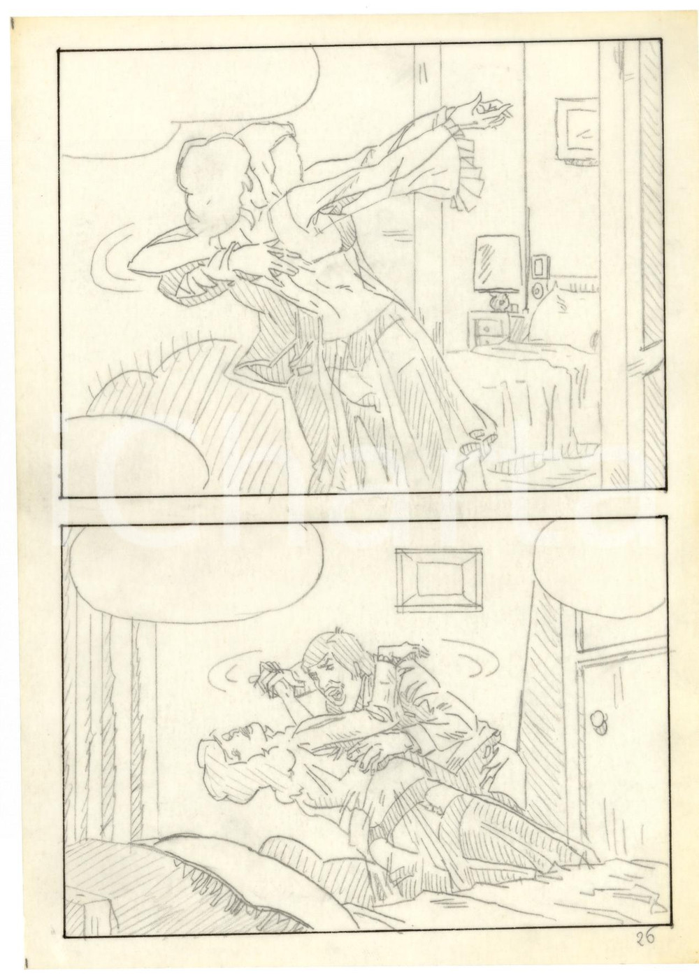 Stampa, bozzetto originale 1970 Fumetto erotico LANDO seduttore Tavola originale a matita su lucido LUBE 3 1