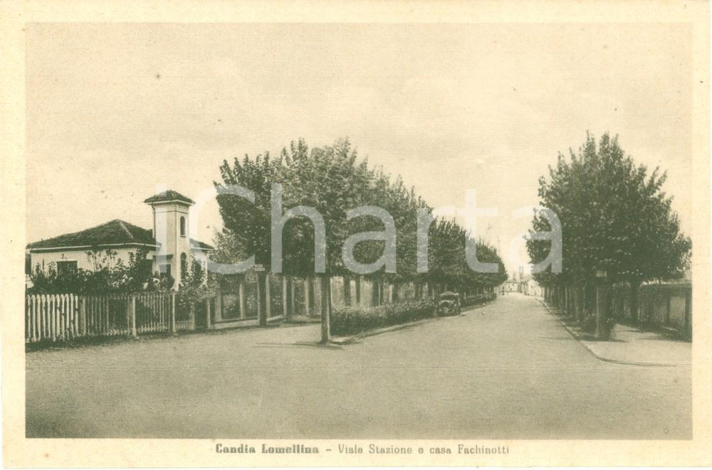 Cartolina originale da collezione 1949 CANDIA LOMELLINA (PV) Viale Stazione e Casa FACHINOTTI *Cartolina (1) 1