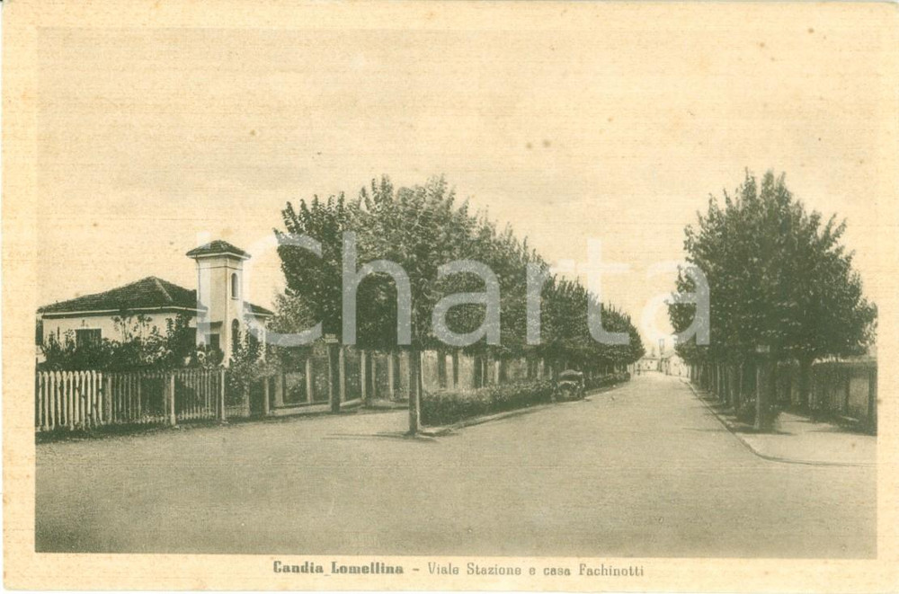 Cartolina originale da collezione 1949 CANDIA LOMELLINA (PV) Viale Stazione e Casa FACHINOTTI *Cartolina (2) 1