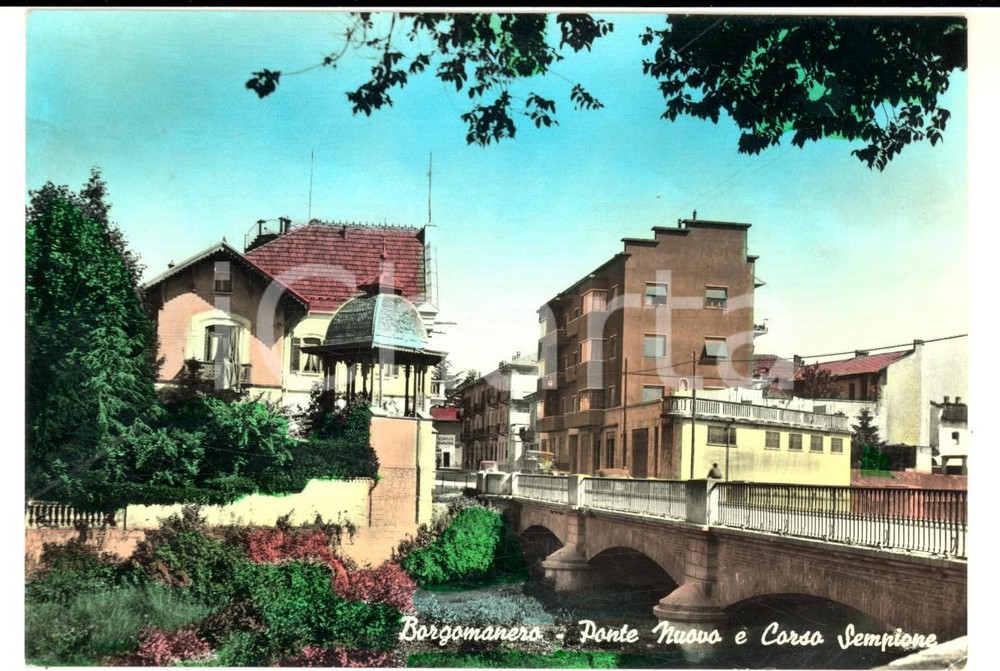 Cartolina originale da collezione 1952 BORGOMANERO Ponte Nuovo e Corso Sempione *Cartolina postale FG VG 1