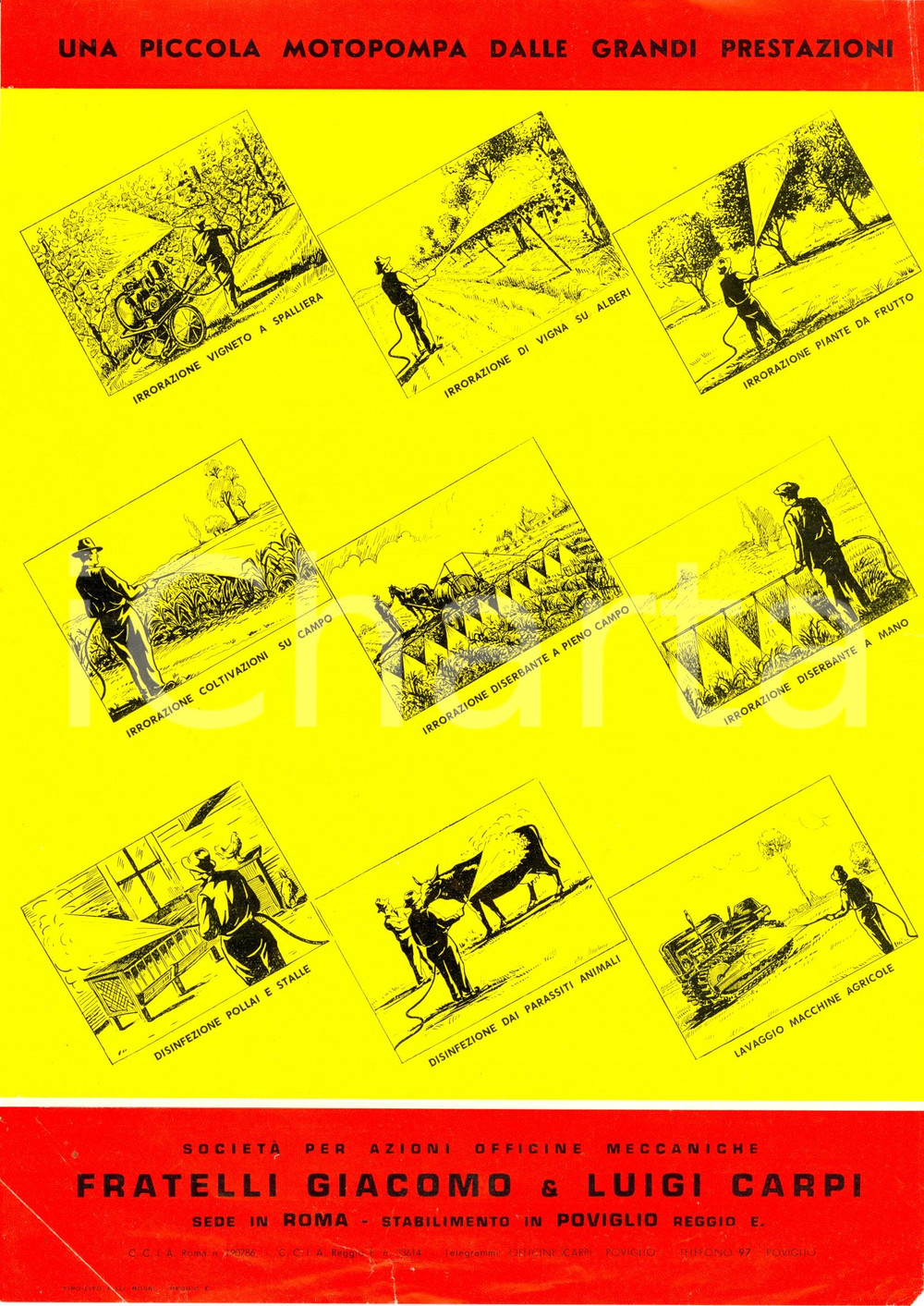 Materiale pubblicitario d’epoca 1960 ca POVIGLIO Fratelli Giacomo e Luigi CARPI Motopompa LAUSON-PUMP DM 61 (2) 1