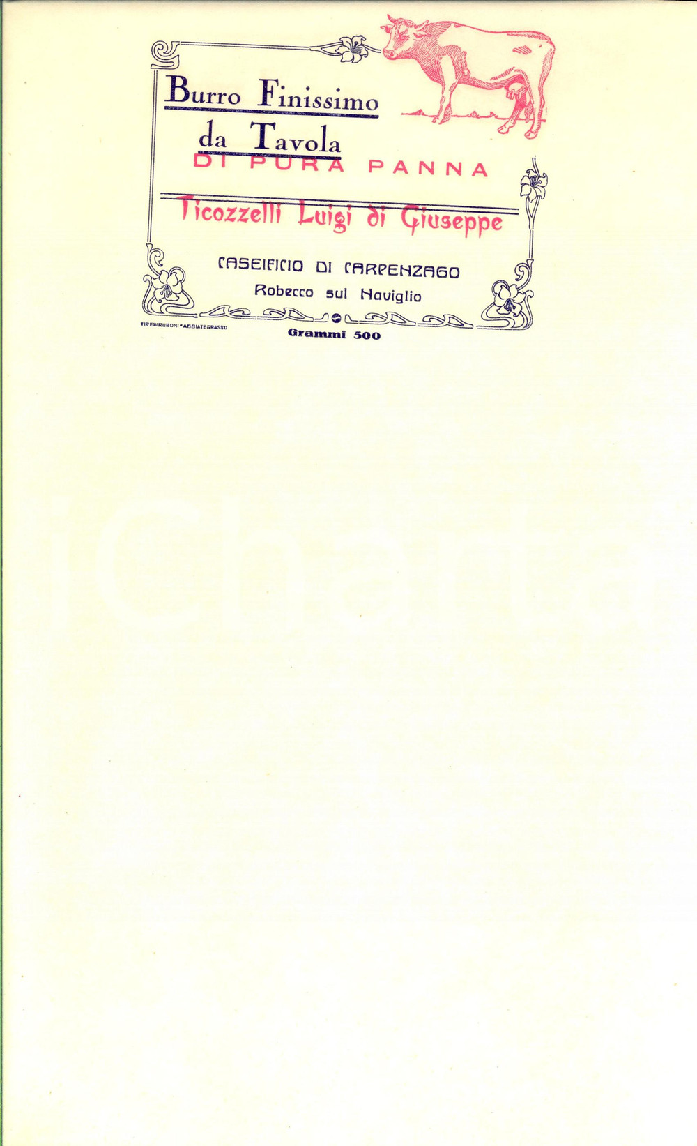 Documento originale, autentico 1960 ca ROBECCO SUL NAVIGLIO  Burro Luigi TICOZZELLI Carta per alimenti 2 1