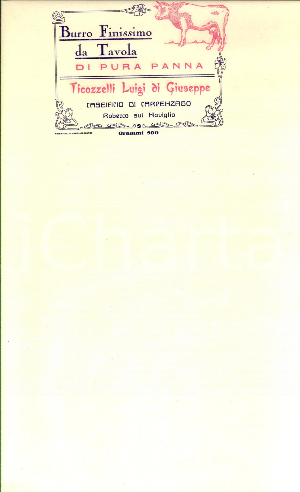 Documento originale, autentico 1960 ca ROBECCO SUL NAVIGLIO  Burro Luigi TICOZZELLI Carta per alimenti 3 1