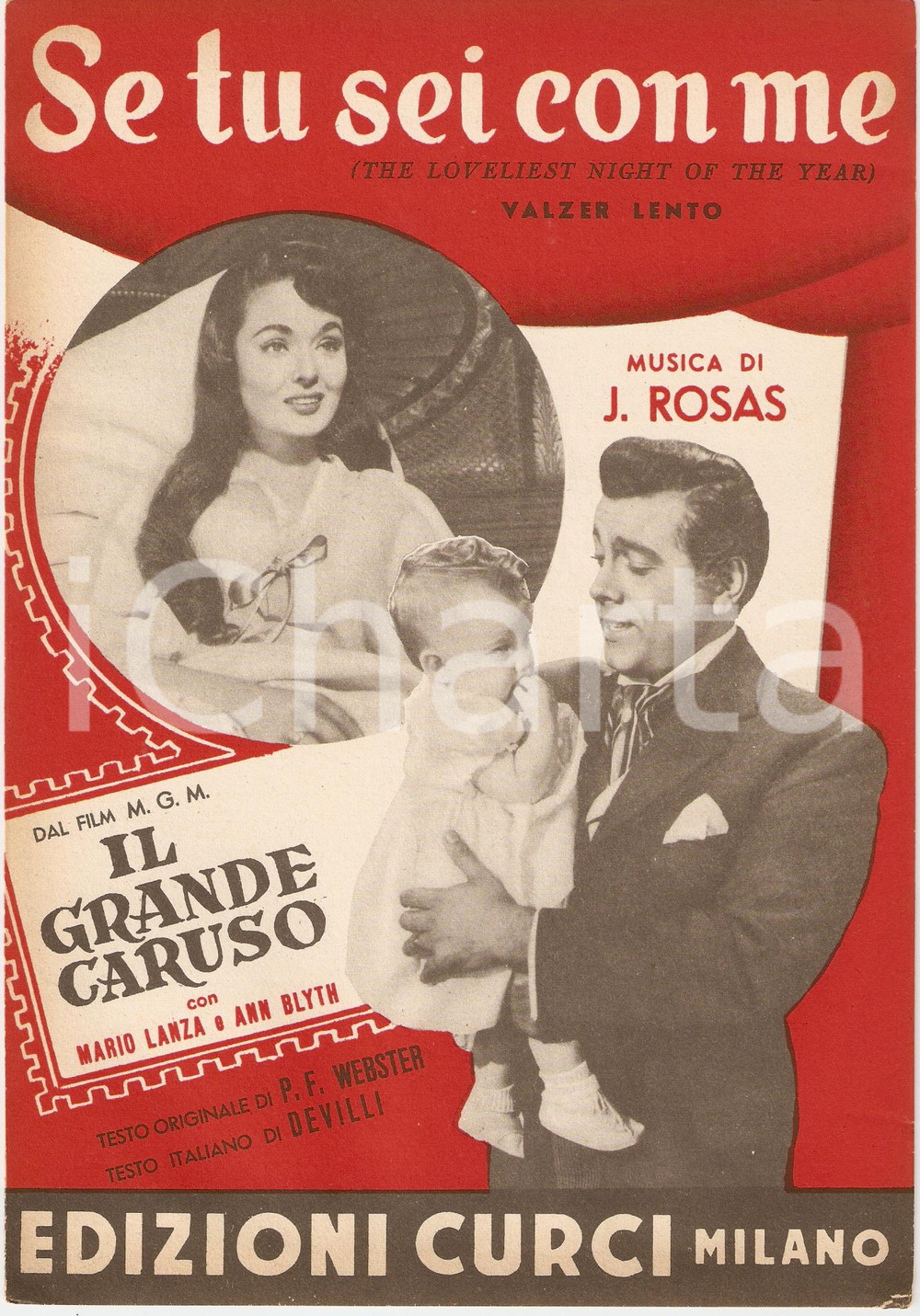 Oggetto da collezione cartaceo 1965 SE TU SEI CON ME Juventino ROSAS Film GRANDE CARUSO Mario LANZA Spartito 2 1