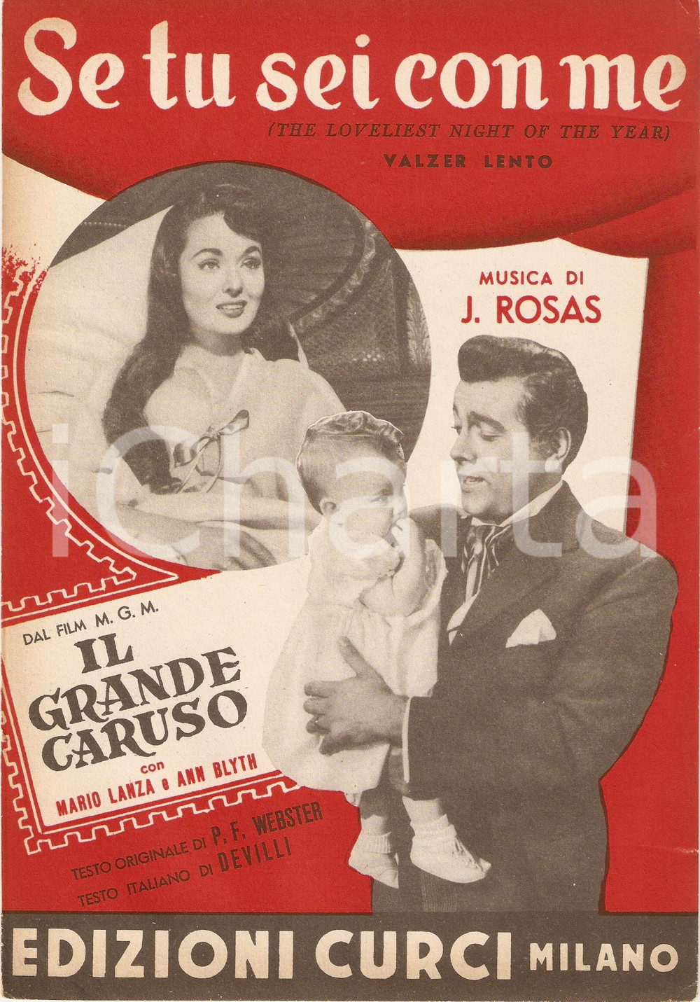 Oggetto da collezione cartaceo 1965 SE TU SEI CON ME Juventino ROSAS Film GRANDE CARUSO Mario LANZA *Spartito 3 1