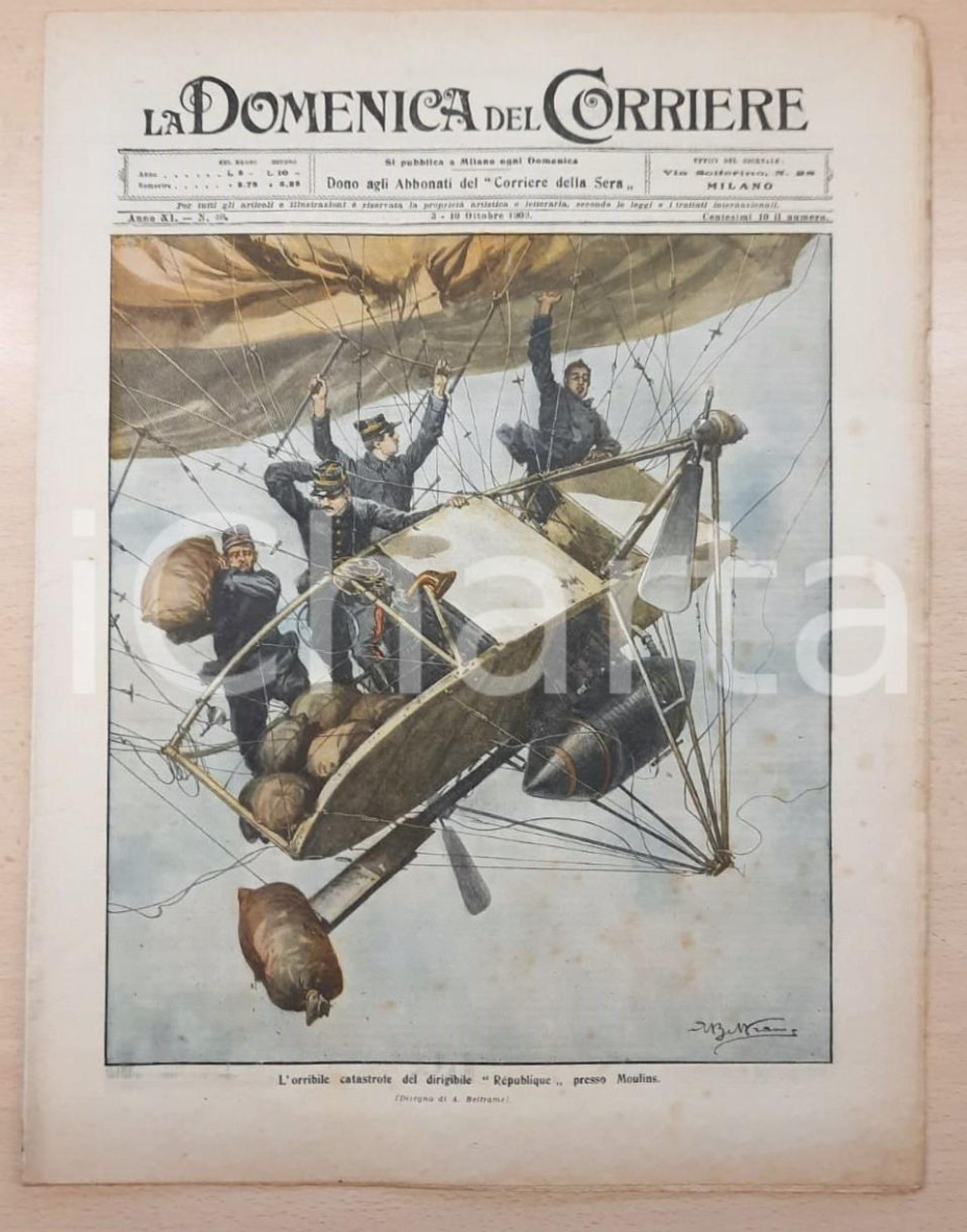 1909 LA DOMENICA DEL CORRIERE Catastrofe del dirigibile REPUBLIQUE *Rivista DATA: 10 ottobre 1909Anno XI n° 40Rivista originale d'epoca, con numerose illustrazioni. PAGINE: 16 FAIR/discreto lievi fioriture FORMATO: 29x39 cm originale e autentica 1