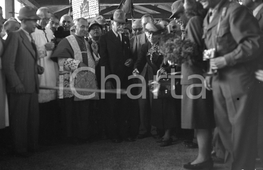 Fotografia d epoca originale 1948 BASSANO DEL GRAPPA DE GASPERI Taglio del nastro  NEGATIVO ORIGINALE 1