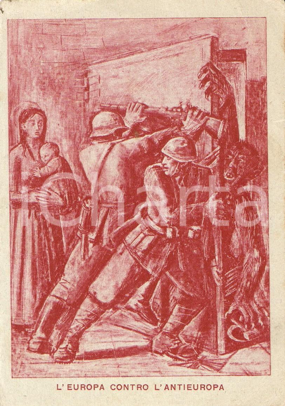 Cartolina originale da collezione 1942 WW2 L EUROPA contro l ANTIEUROPA soldati vs mostri Cartolina 4 1