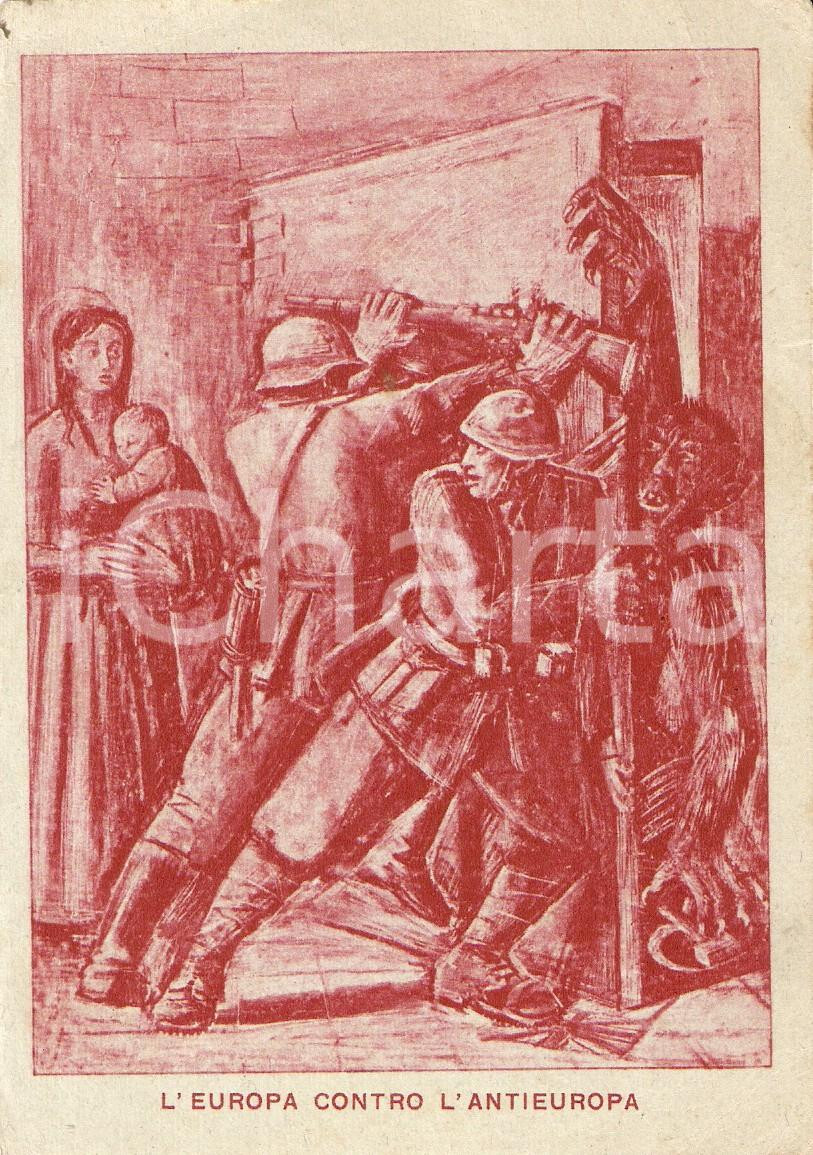 Cartolina originale da collezione 1942 WW2 L EUROPA contro l ANTIEUROPA soldati vs mostri Cartolina 4 1