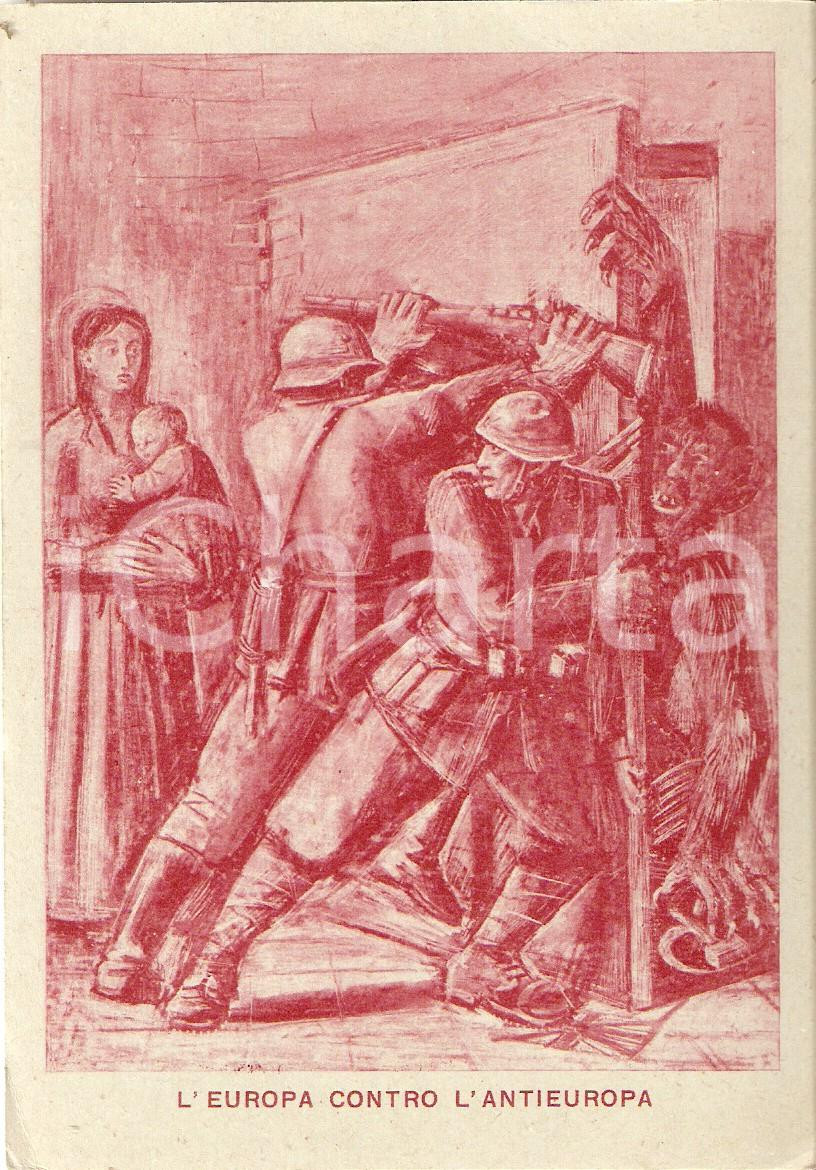 Cartolina originale da collezione 1942 WW2 L EUROPA contro l ANTIEUROPA soldati vs mostri Cartolina 5 1