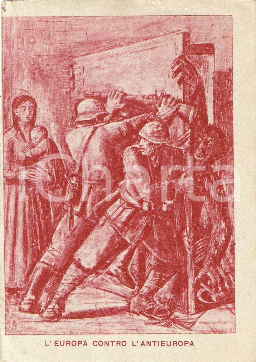 Cartolina originale da collezione 1942 WW2 L EUROPA contro l ANTIEUROPA soldati vs mostri Cartolina 7 1