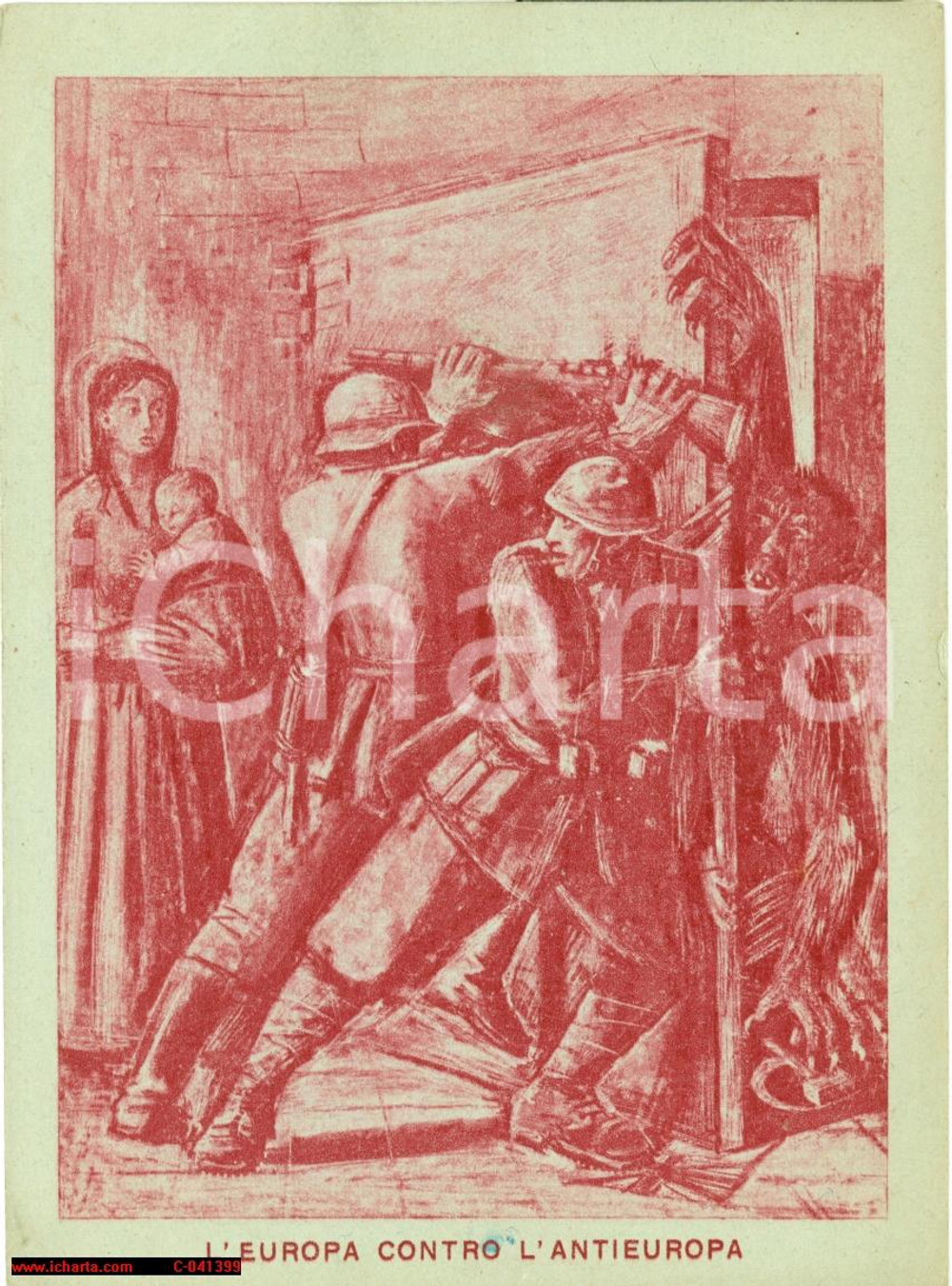 Cartolina originale da collezione 1942 WW2 L'EUROPA contro l'ANTIEUROPA soldati vs mostri *Cartolina (1) 1