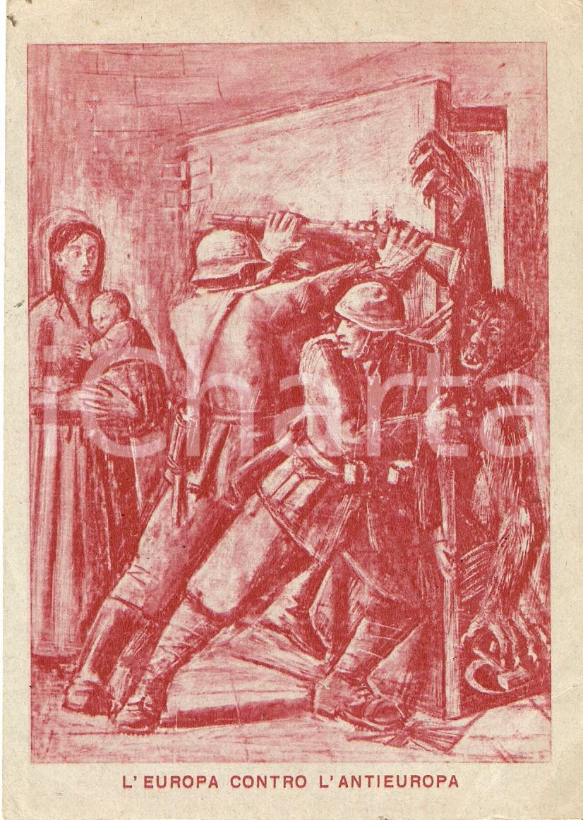 Cartolina originale da collezione 1942 WW2 L EUROPA contro l ANTIEUROPA soldati vs mostri Cartolina 3 1