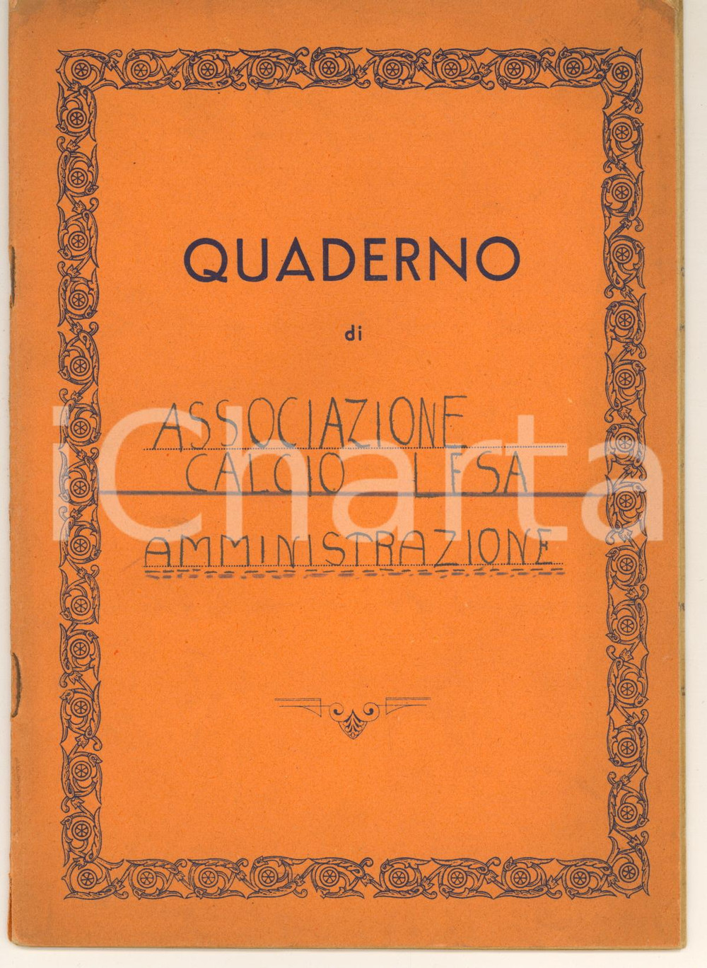 1944 Associazione Calcio LESA - Quaderno amministrazione e giocatori Quaderno originale d'epoca, realizzato dall'amministrazione dell'Associazione Calcio Lesa, con modelli per l'ordine di pagamento e per la registrazione dei giocatori.7 pagine compilate con la modulistica, una delle quali contenente nominativo e firma di un giocatore che era stato messo sotto contratto dalla società.  FAIR/discreto lievi piegature angolari FORMATO: 15x20 cm originale e autentica 1
